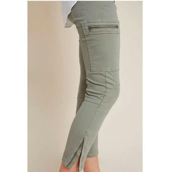 Anthropologie Jefferson Moto Cargo Pants Womens Sz 32 14 Green Ankle Zip Stretch - Picture 3 of 15